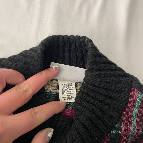 VTG Bungle Boy Women's Patchwork Heart Floral Sweater Black Red Size L - Picture 4 of 6